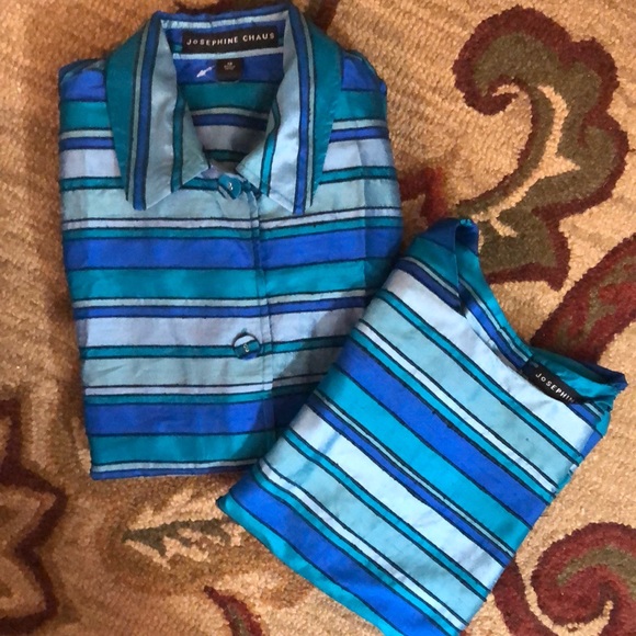 VINTAGE Josephine Chaus Size 12 10 RAW SILK Top+Shell Vivid Textured Stripe NEW - Picture 14 of 16